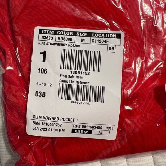 NWT J. Crew Men's Ripe Strawberry Red Washed Jersey Pocket Tee - Picture 6 of 11